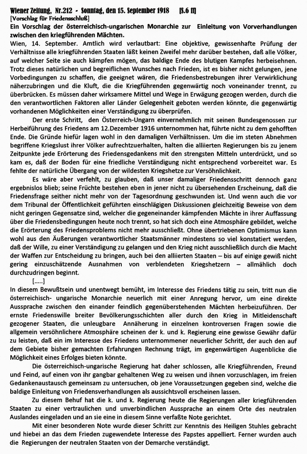 1918-09-15-Friedensvorschlag-Österreich-Wiener Zeitung-01