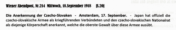 1918-09-18-CZ-Anerkennung durch Japan-Wiener Abendpost