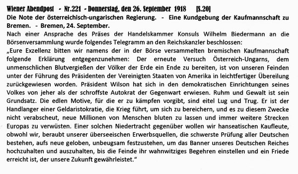 1918-09-26-Kaufmannschaft Bremen zu Note Burian-Wiener Zeitung