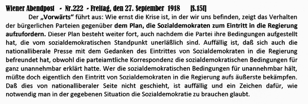 1918-09-27-Kommentar-Vorwärts-Hauptausschuß-Wiener Zeitung