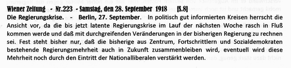 1918-09-28-Regierungskrise Berlin-Wiener Zeitung