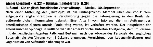 1918-10-01-Engl-franz-Verschwörung in Rußland-Wiener Zeitung