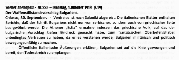 1918-10-01-Waffenstillstand Bulgarien-Wiener Zeitung