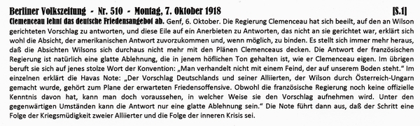1918-10-07-Clemenceau lehnt Friedensangb ab-BVZ